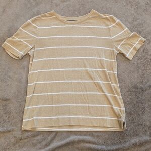Banana Republic Linen Blend Tee In Tan Stripes, Size XS